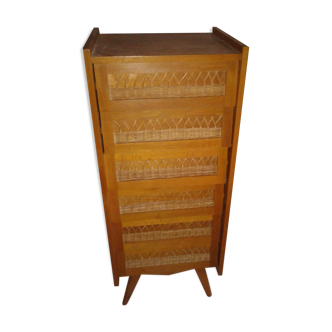 Dresser chest of drawers vintage wood and wicker feet compass