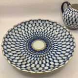 Service à thé russe en porcelaine Lomonosov en filet de Cobalt