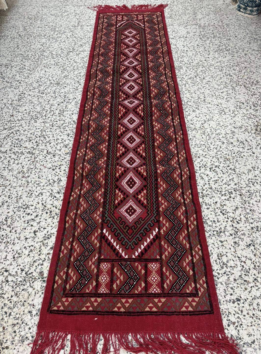 Hand-woven margoum hallway rug in natural wool