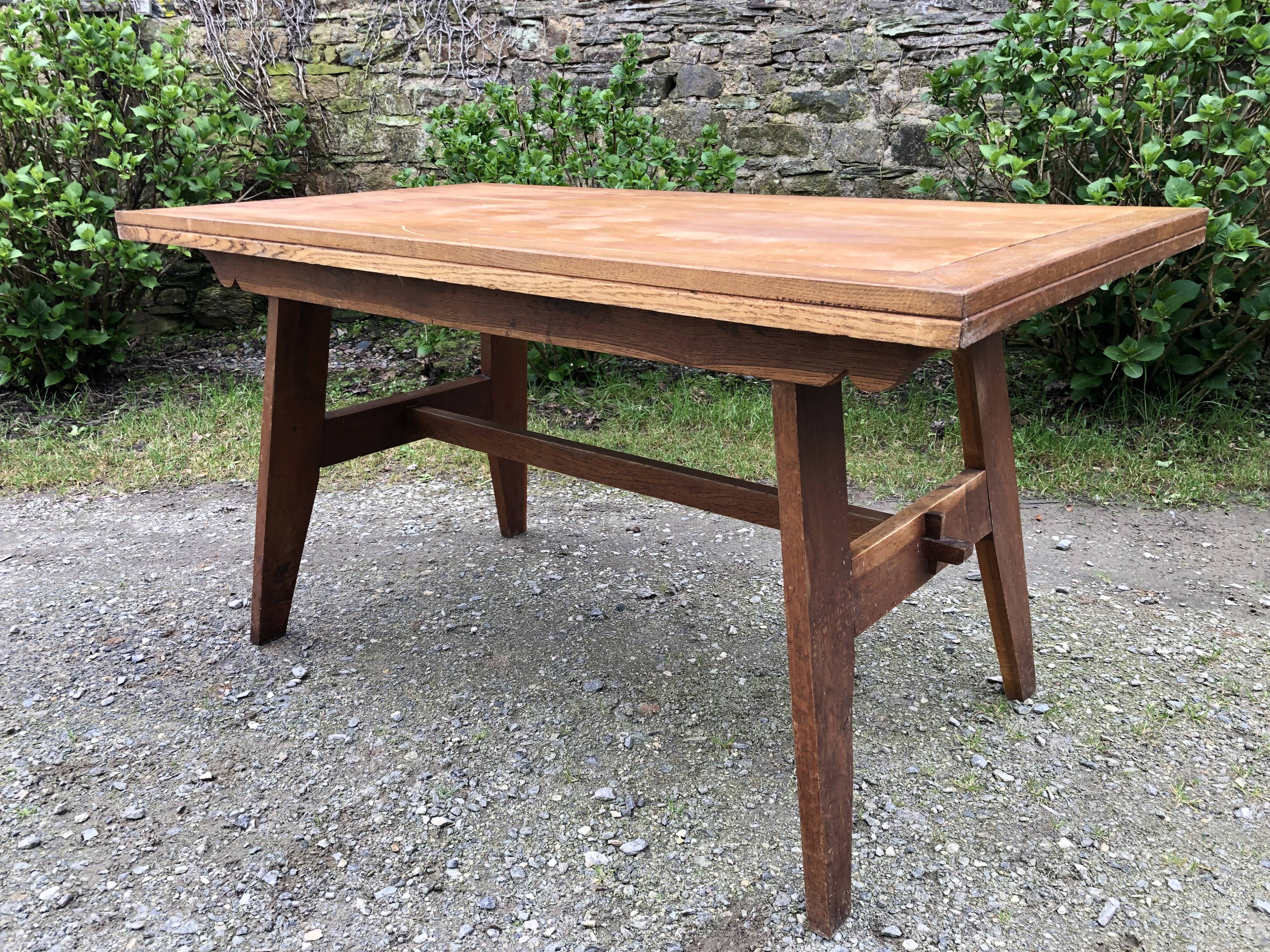 Vintage René Gabriel oak table from the reconstruction period.
