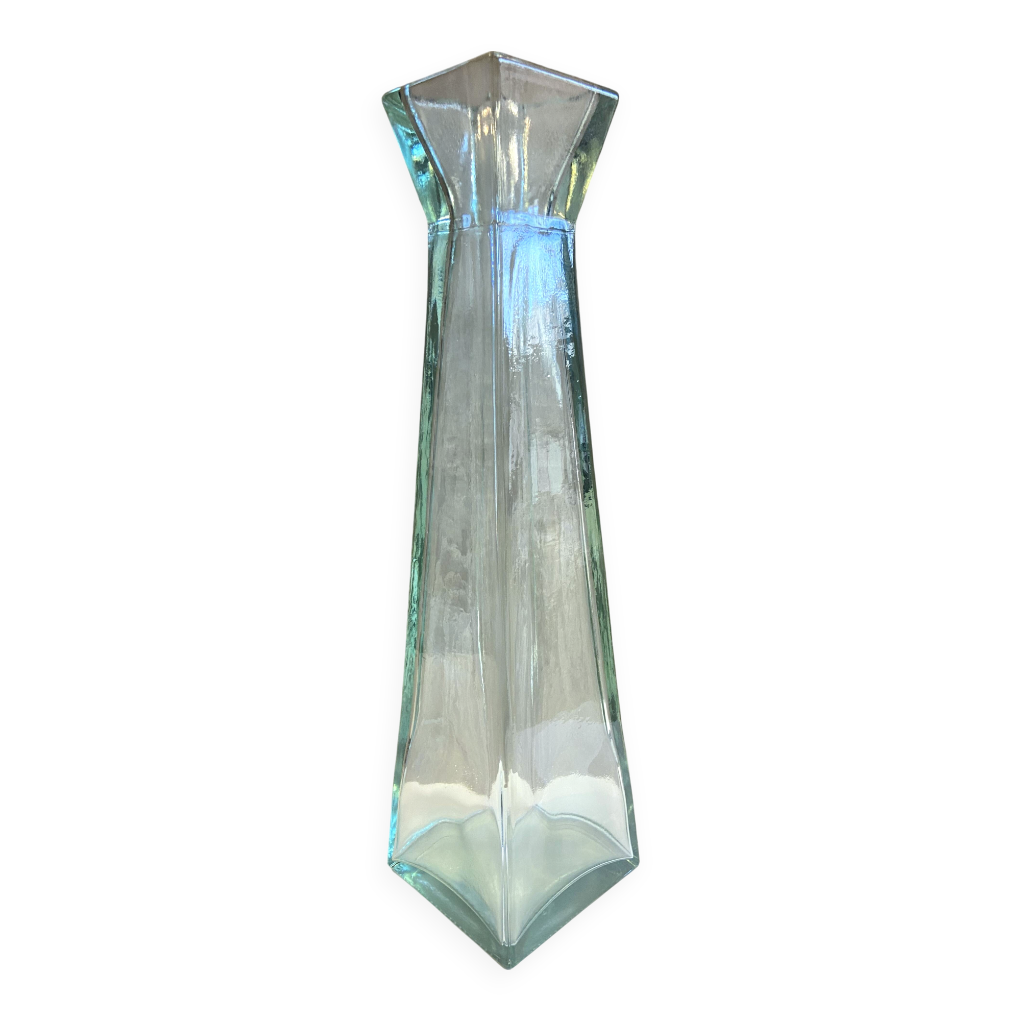 Large Recycled Thick Glass Obelisk Column Vase Art Deco Floral Design