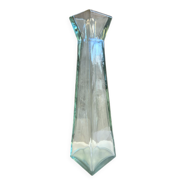 Large Recycled Thick Glass Obelisk Column Vase Art Deco Floral Design