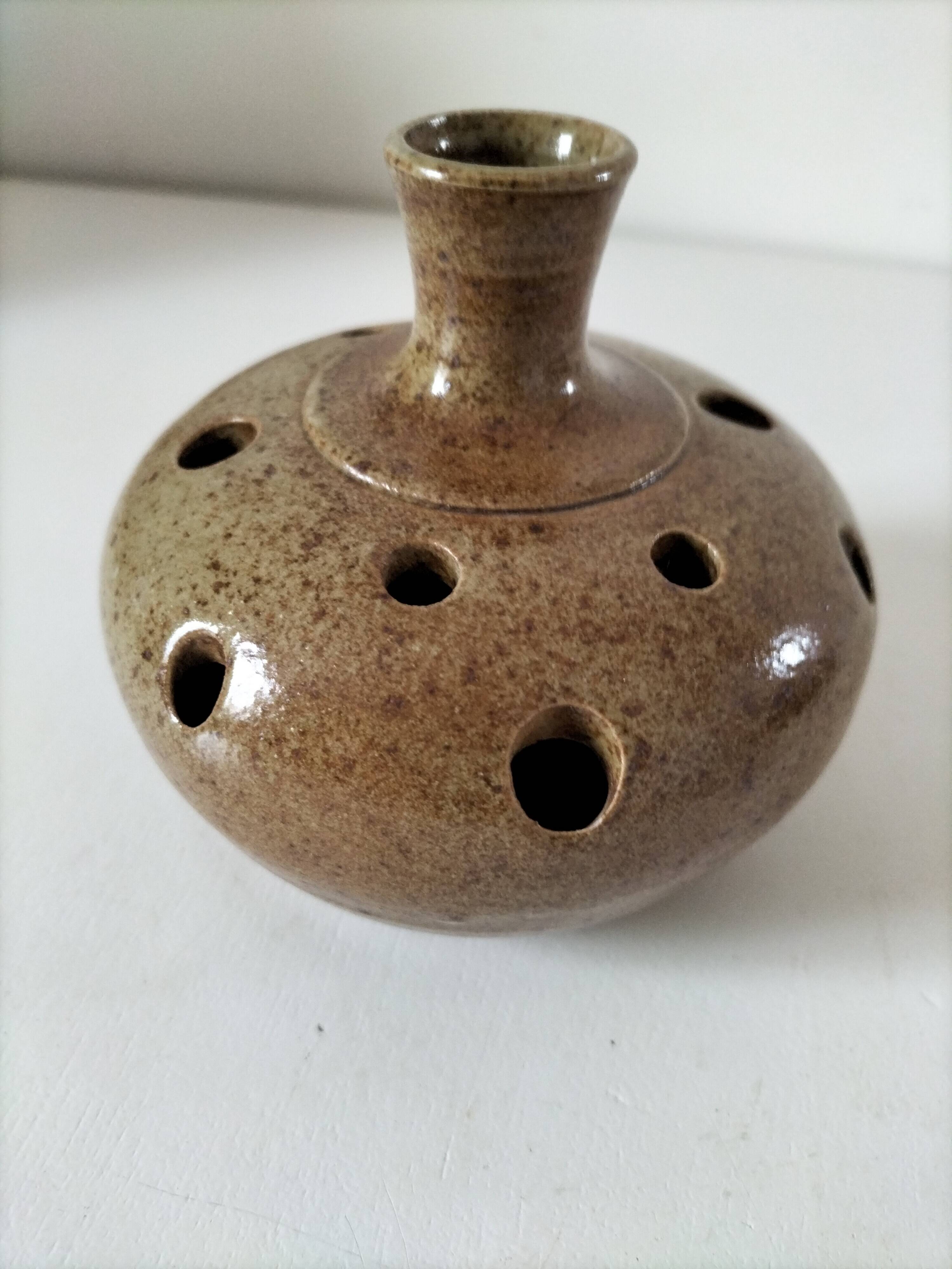 Flower vase in stoneware, signed