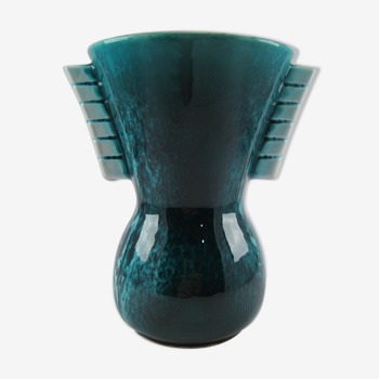 Petit vase céramique émaillée vert stylisé ART DECO stylized glazed ceramic