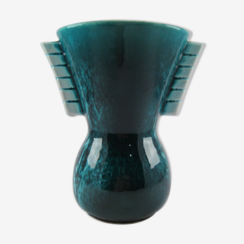 Small ceramic vase enamelled green stylized ART DECO stylized glazed ceramic