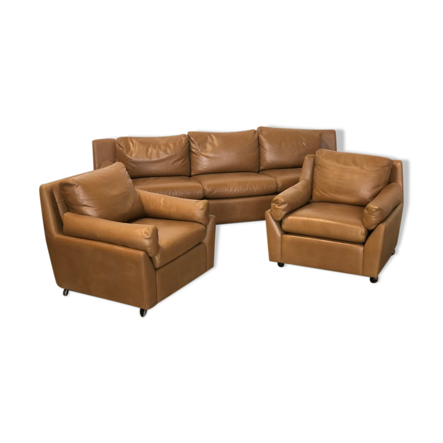 Vintage leather living room set by Edelhard Harlis for Mobilier International, California 1955