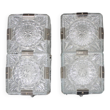 Pair of mid-century Czech glass wall lights by Kamenický Šenov