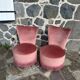 Pair of frog armchairs in pink velvet