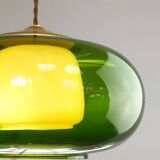 Mid-Century Italian Green Glass & Brass Pendant Lamp, 60s