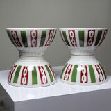 4 coffee bowls made of Badonviller earthenware, Art Deco decor from the vintage 1940s-1950s.