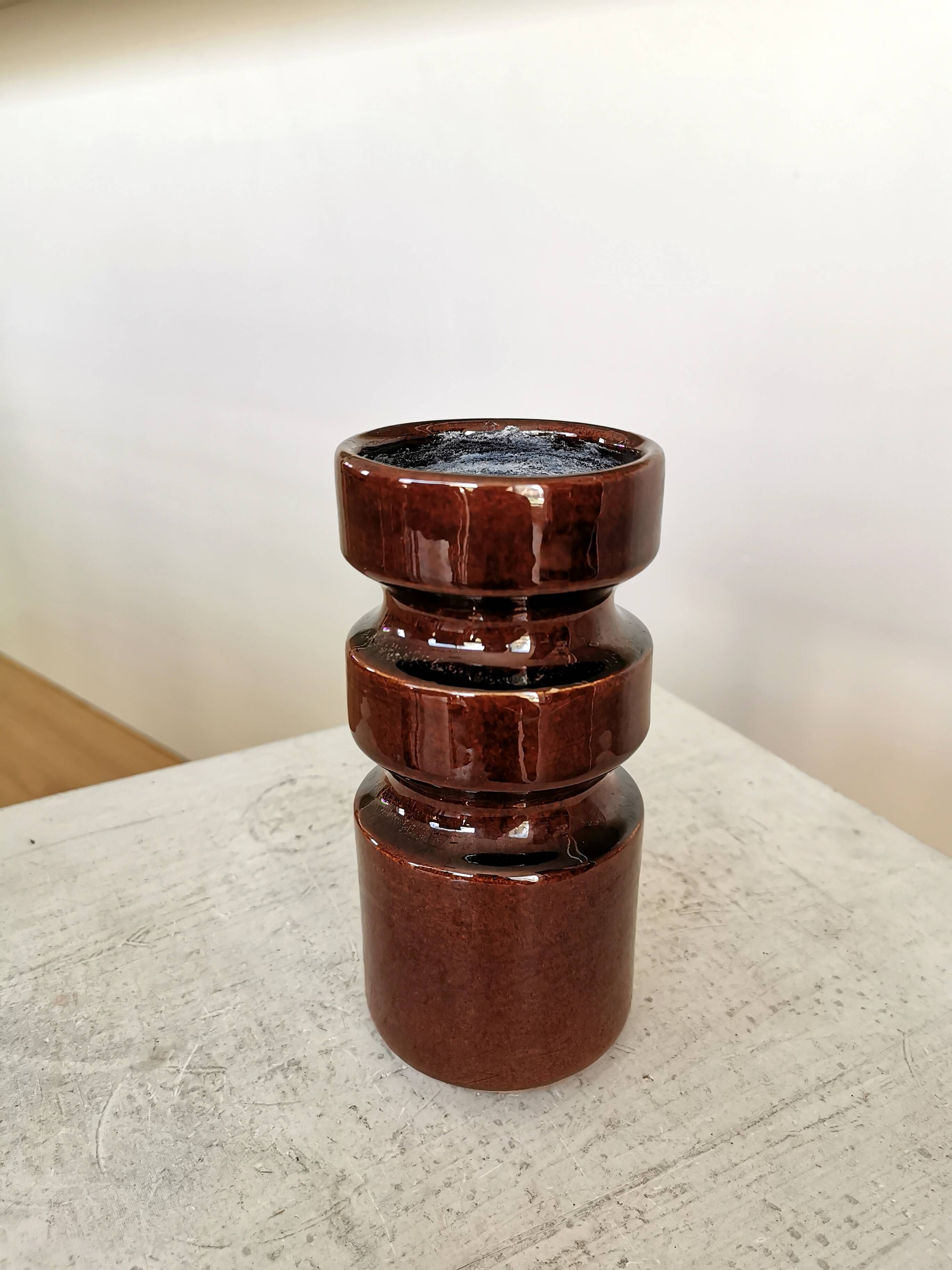 Mid-Century Modern Ceramic Vase: Glossy Brown West German Style, 6.3" Tall