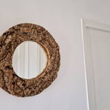 Miroir rond en liège vintage années 70