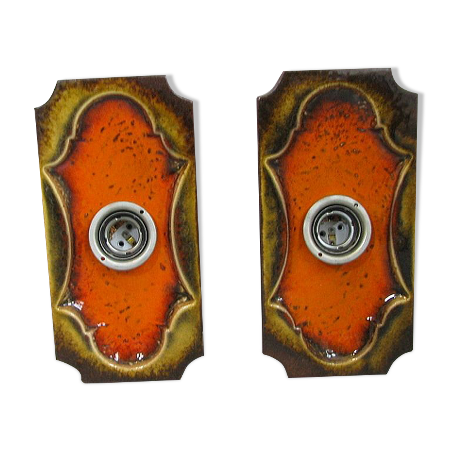 Set of 2 German Orange Lava Ceramic Wall Lamps from the 1960s / 70s Pan Keramik
