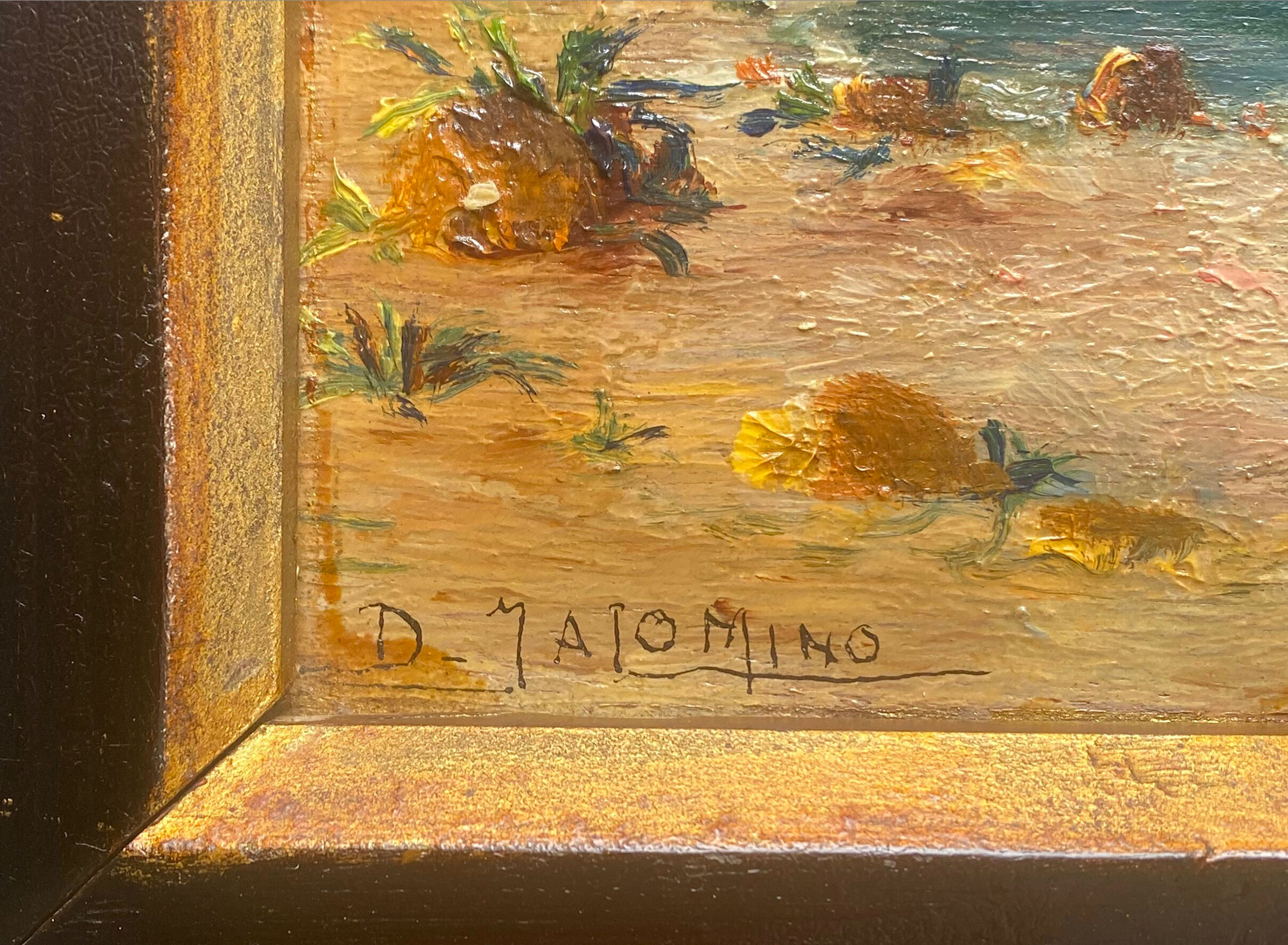 Old painting Marine "Seaside" signed + frame