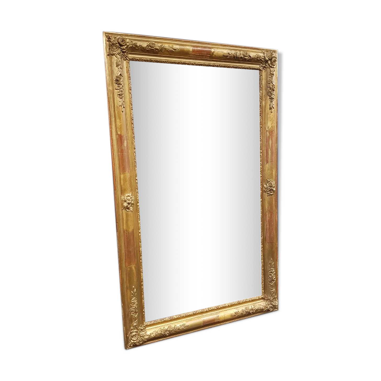 Miroir ancien doré patiné d'époque Louis-Philippe 87x142cm