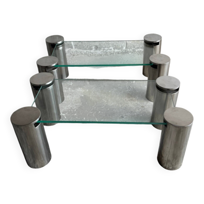 Paire de tables basses modernistes à pieds cylindriques en acier