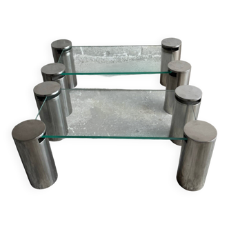 Pair of modernist coffee tables with cylindrical steel legs