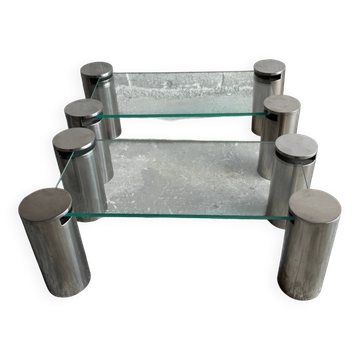 Paire de tables basses modernistes à pieds cylindriques en acier