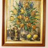 Swedish Mid-Century Oil On CanvasPainting" Floral Still Life " by  Lars DraabyeK --Vintage & Framed