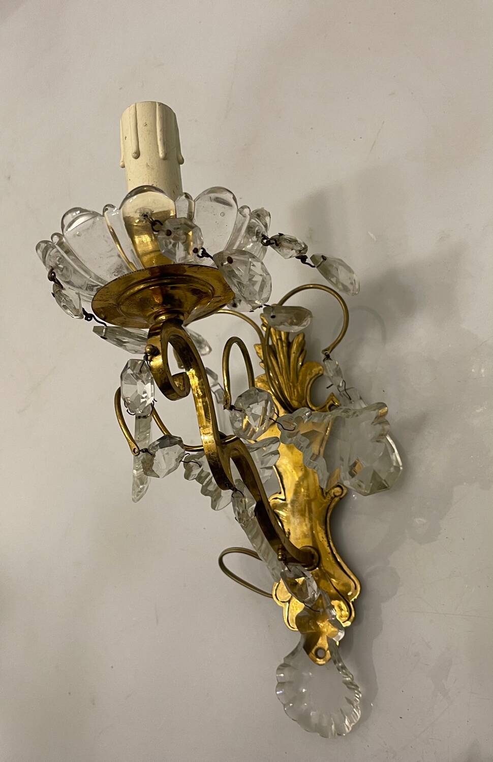 Brass Crystal Sconces Set of 2 1950’s