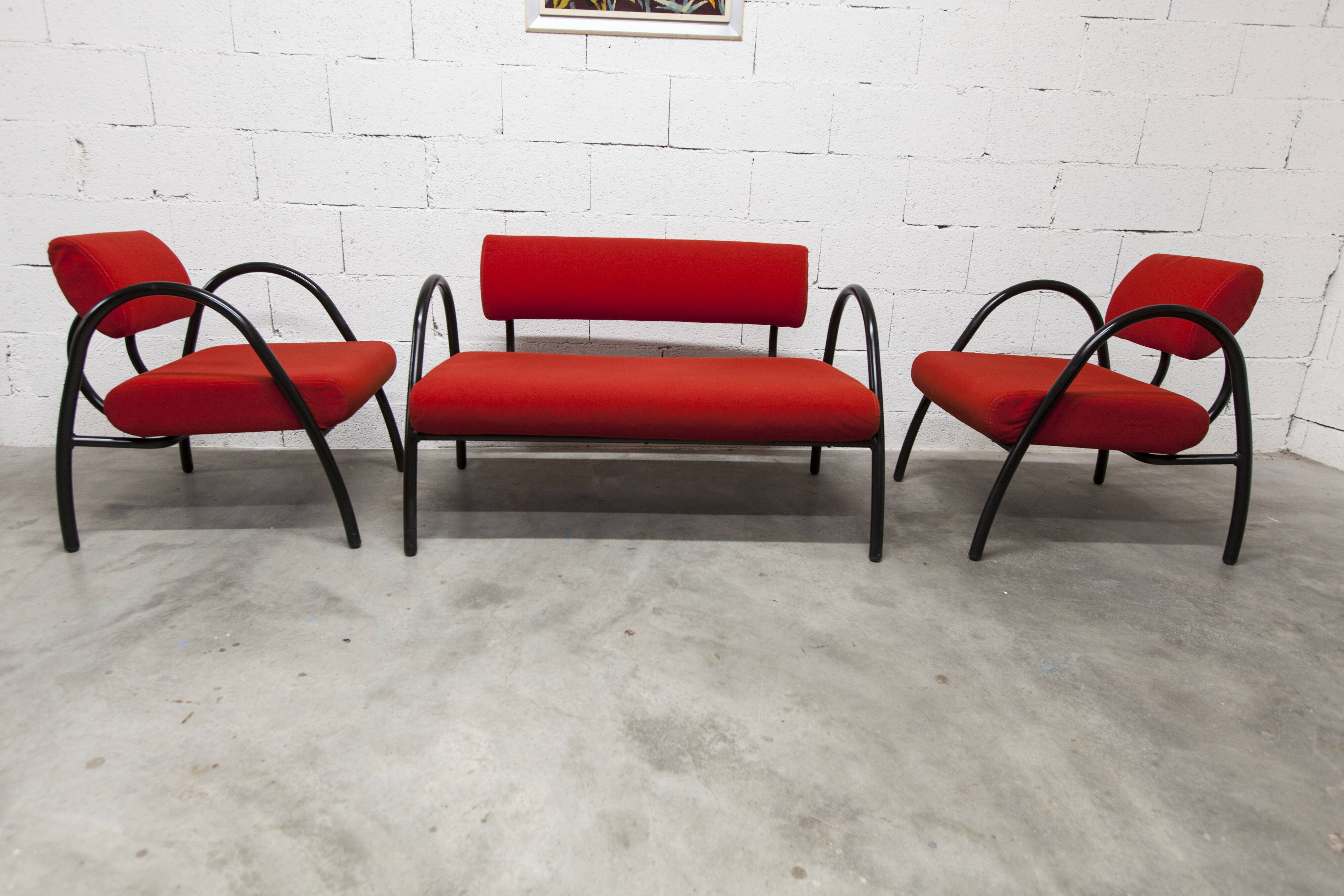 Sofa set with 2 designer armchairs 2001 red