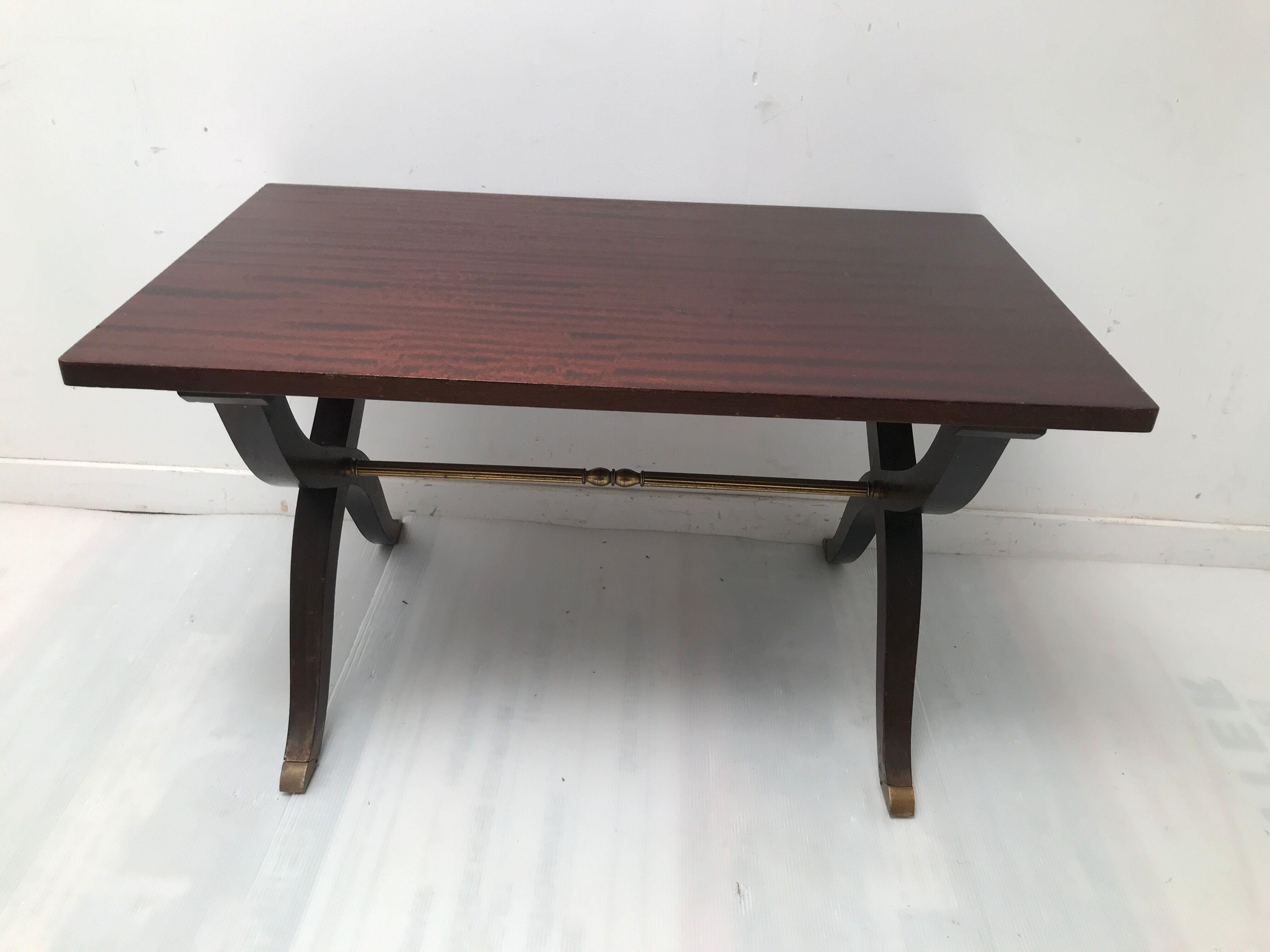 Empire style coffee table in wood veneer and brass