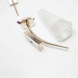 Paire d'appliques laiton et verre blanc et transparent 1960
