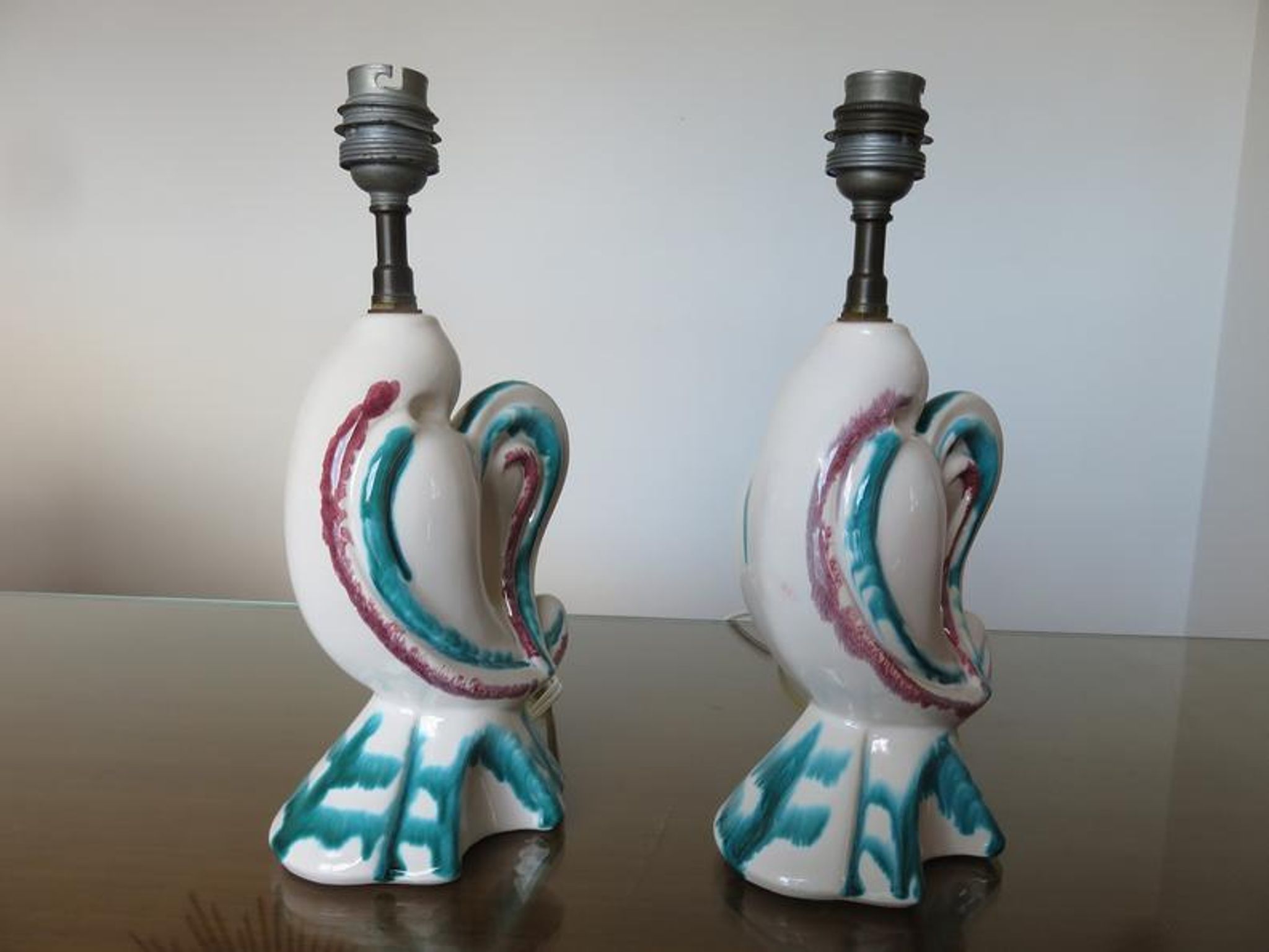 Pair of zoomorphic ceramic lamp feet 60s