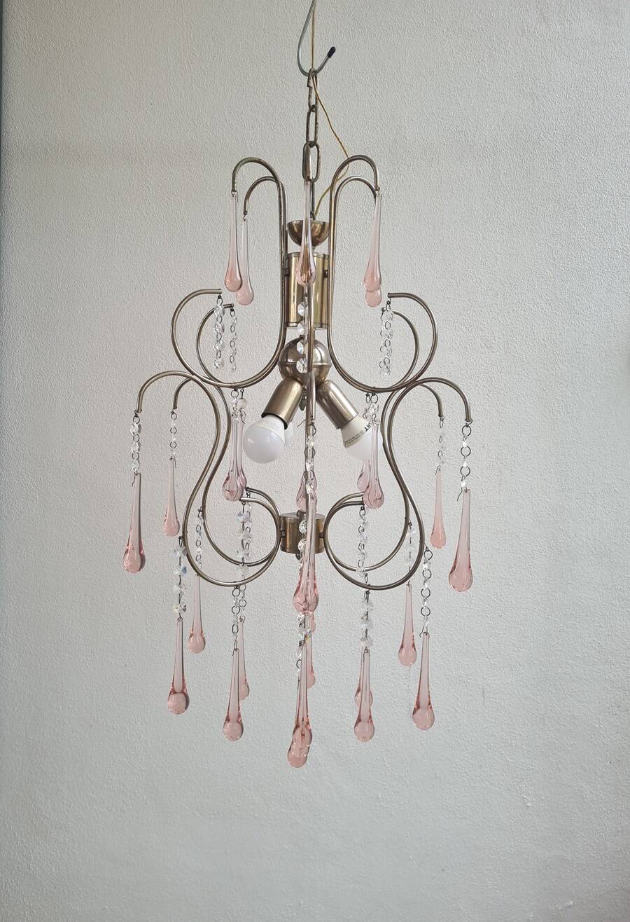 Antique Italian Chandelier Murano Glass Italy 1940s