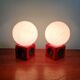 Paire de lampes de chevet en céramique rouge et opaline blanche, 1970