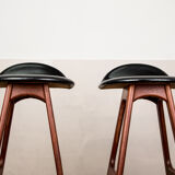 Pair of danish high stools in teak and black skaï model od61 by erik buch for oddense .