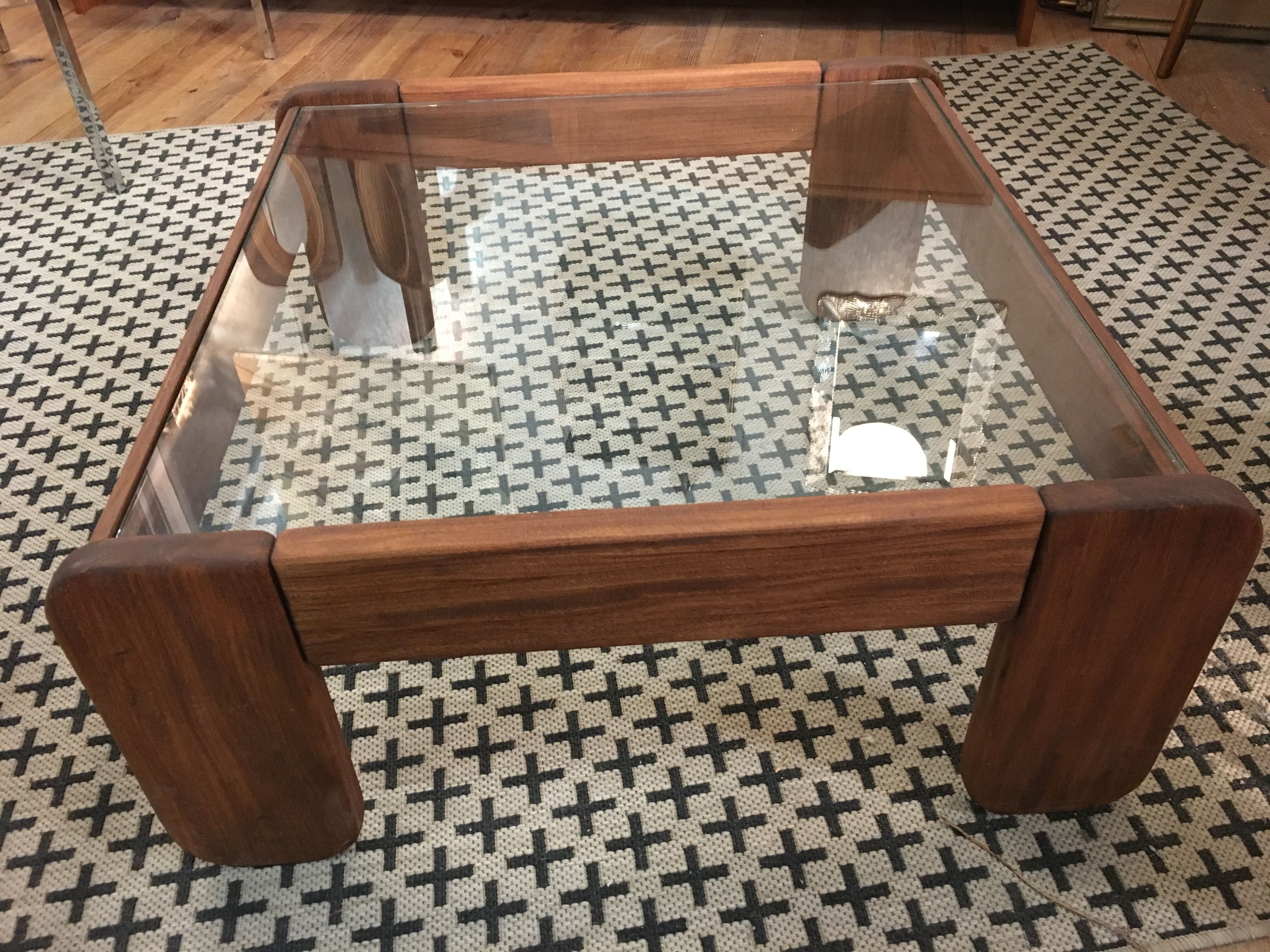 Glass and wood coffee table