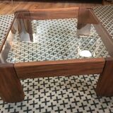 Glass and wood coffee table