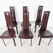 Vintage brown leather dining chairs, set of 6, 1980s