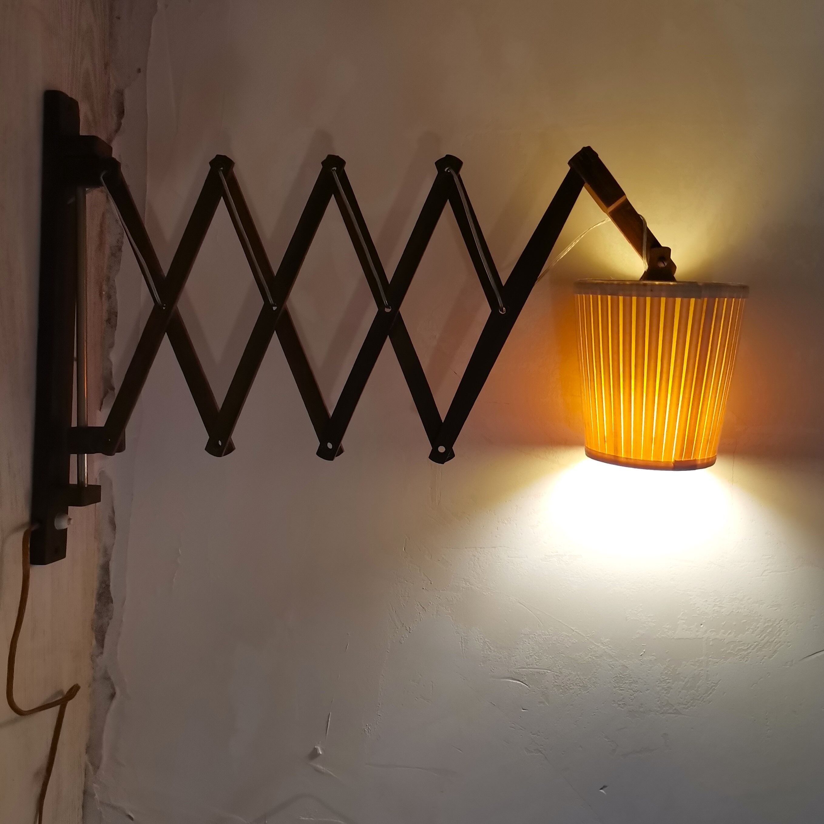 Scandinavian wooden scissor wall light fixture lamp 1960s