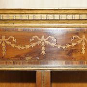 Pair of Sheraton Revival bookcases in satinwood, walnut, and yew.