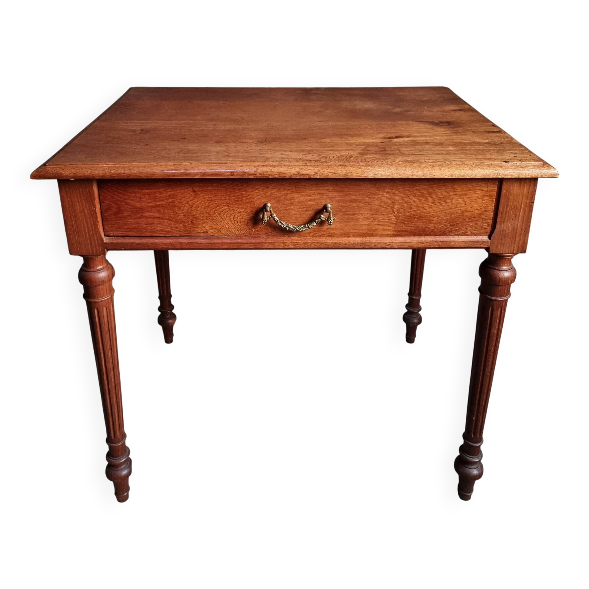 Antique oak writing table with drawer, French side table, console, solid oak desk, circa 1930–1950.