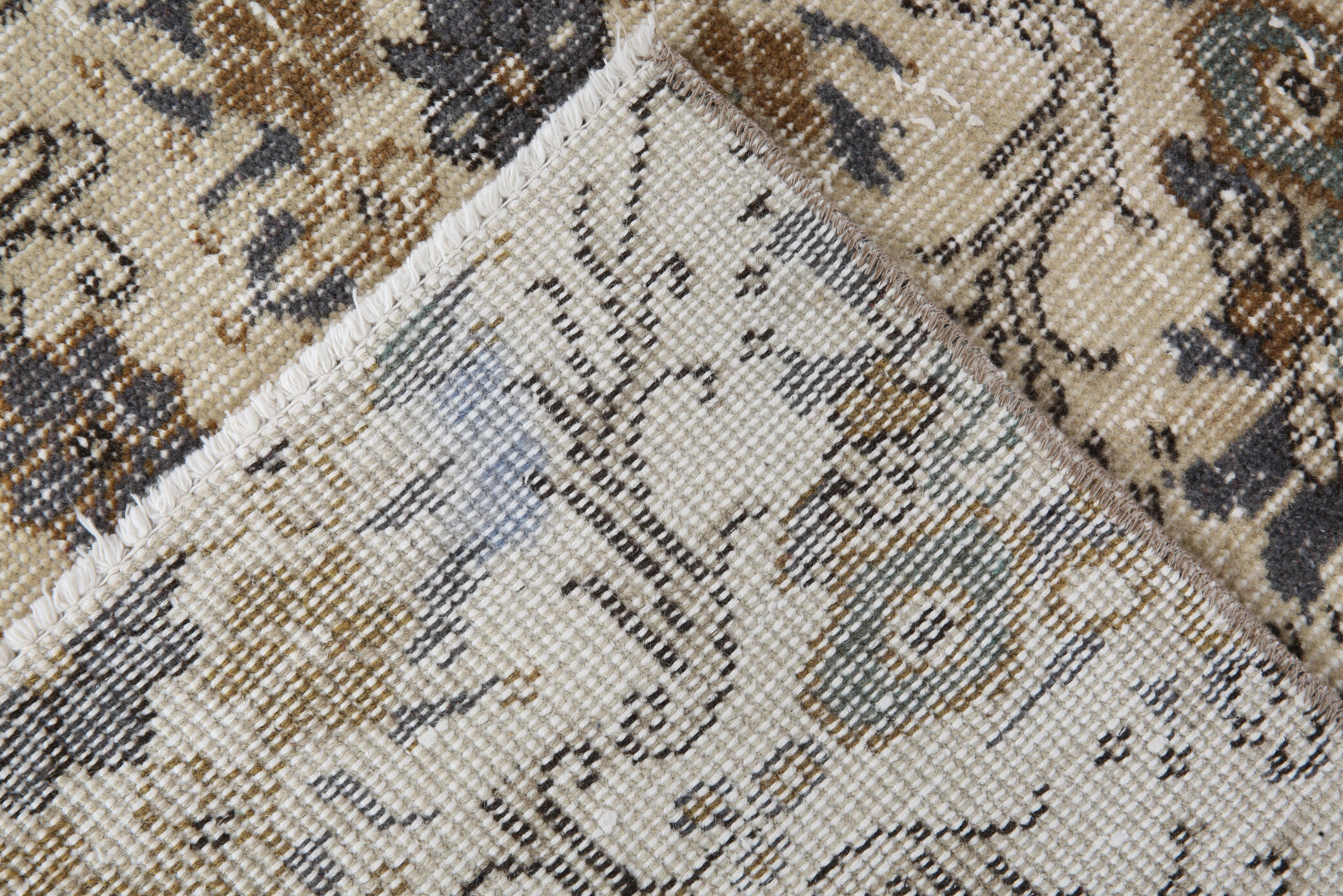 Dark gray & beige vintage rug, 206x102 cm