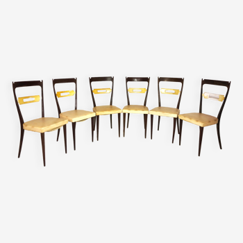 Suite de 6 chaises style italien de 1960 - Bois, metal, skai