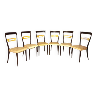 Suite of 6 Italian style chairs from 1960 - Wood, metal, skai