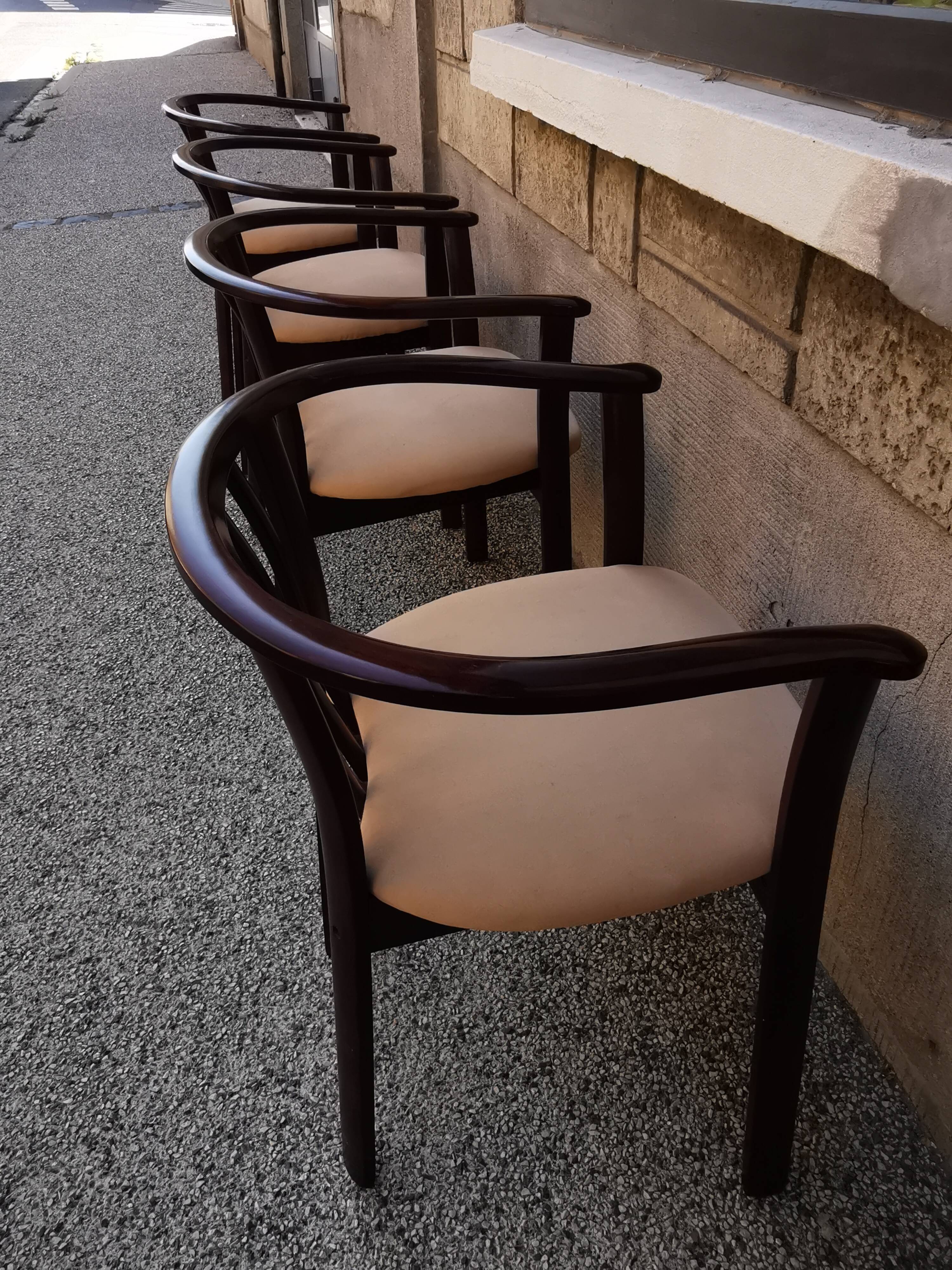 Suite de 4 fauteuils bois vintage années 80