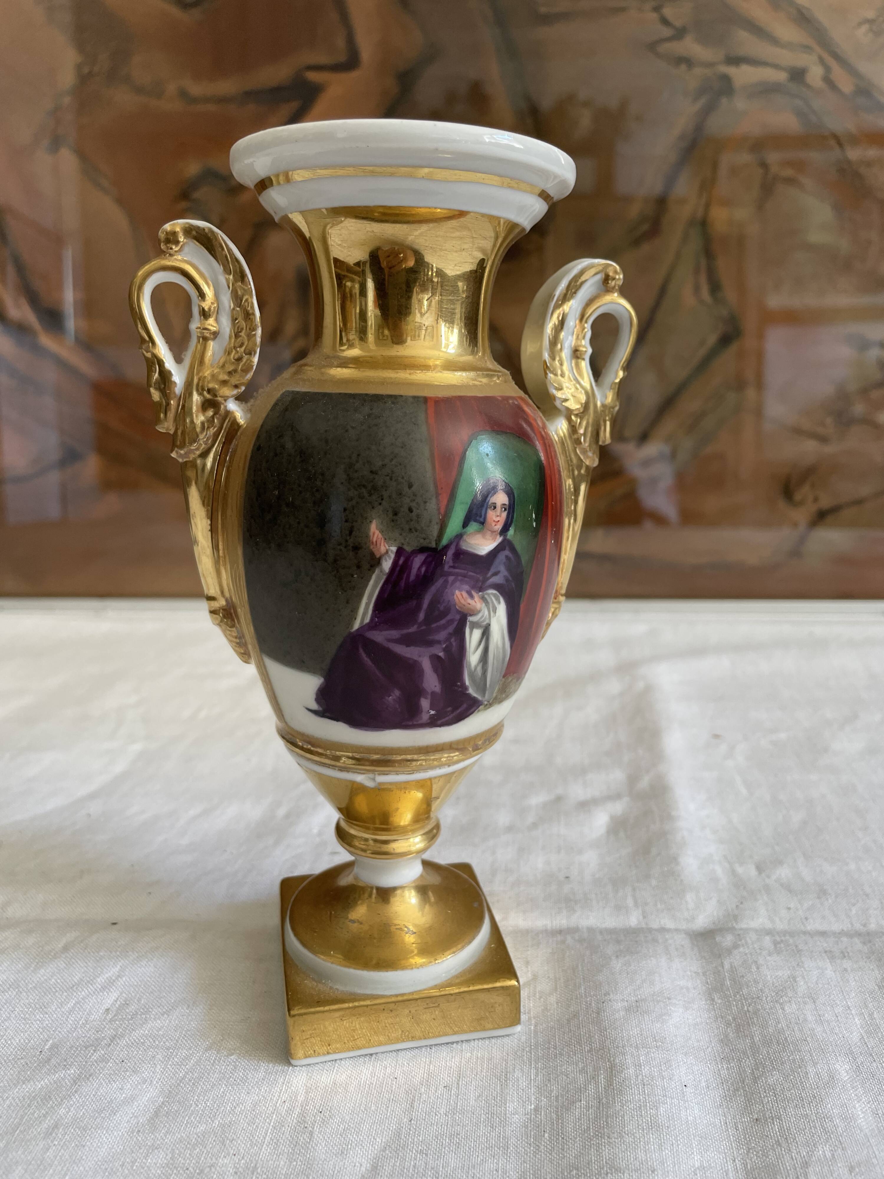 Napoleon III Hand-Painted Porcelain Vase of Paris Porcelain