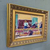 Peinture à l’huile figurative suédoise moderne du milieu du siècle « The Ensemble », encadrée