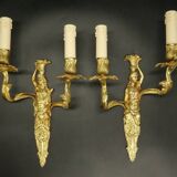 Pair of large Louis XV style 19th century caryatid wall lights - bronze