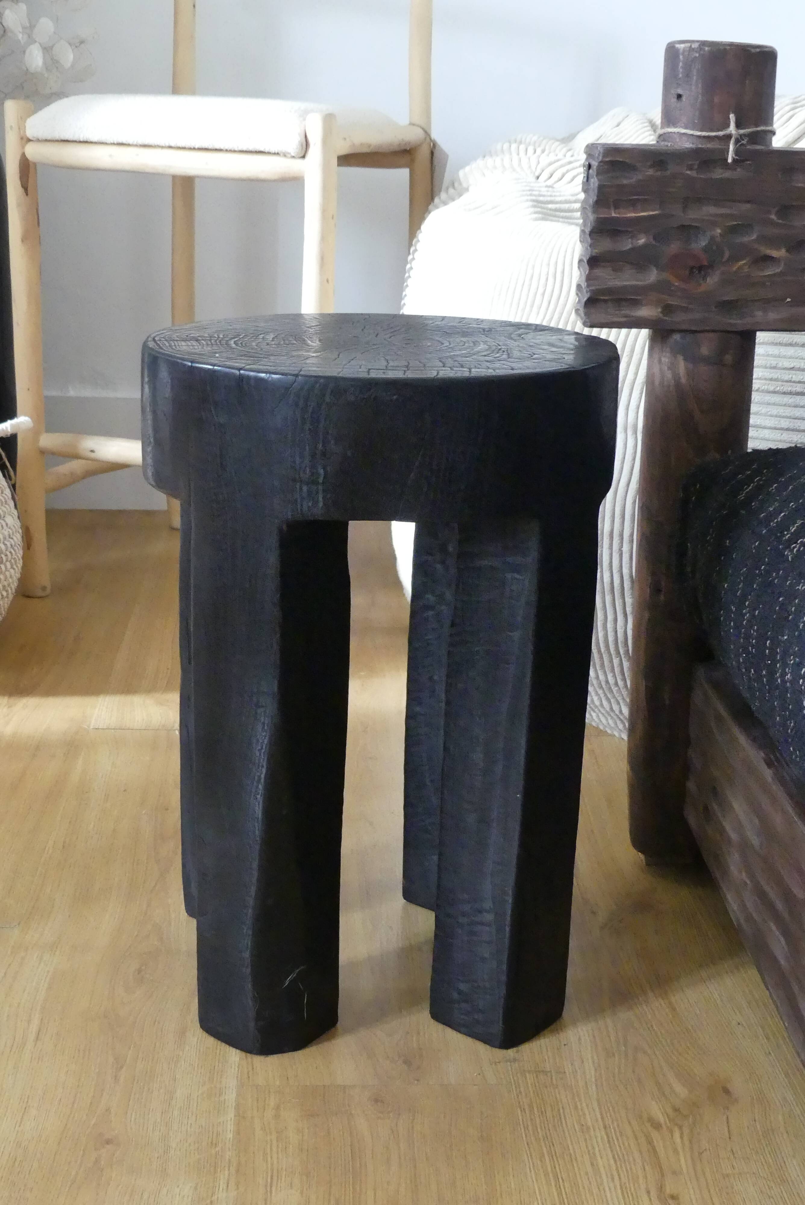 Black burnt teak stool