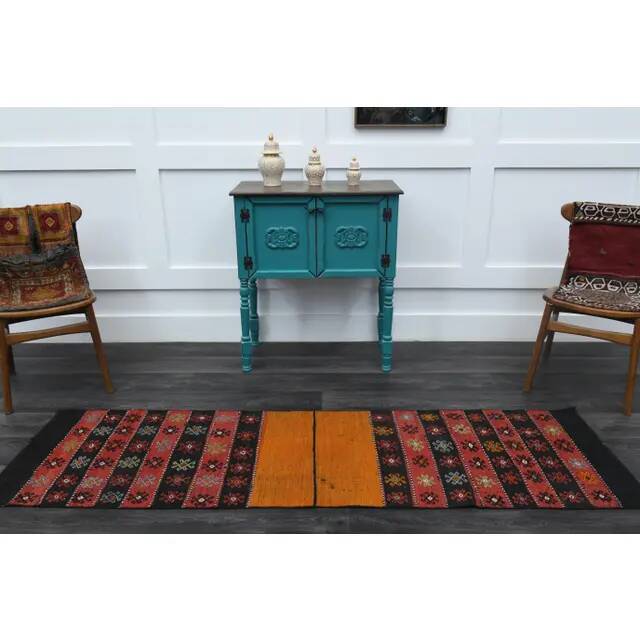 1970s Turkish Oushak Handmade Wool Cotton Red Runner Rug 65x229