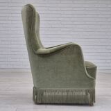 1970s, Danish armchair, velour, beech wood, original excellent condition.
