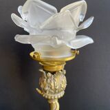 Old table lamp in bronze and brass gilded with satyr and snake