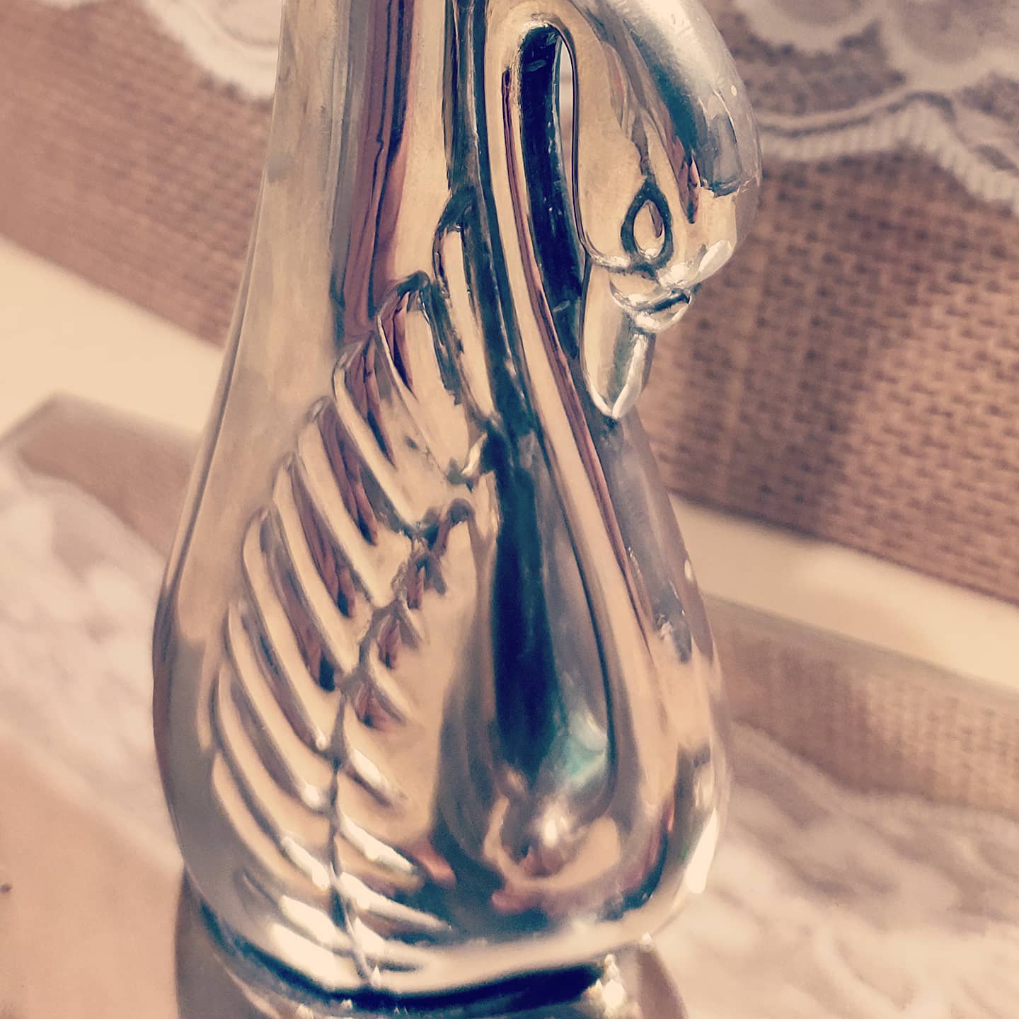 Vintage silver metal swan vase