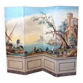 Early 20th Century French Tempera on Canvas Folding Screen with Seascape View